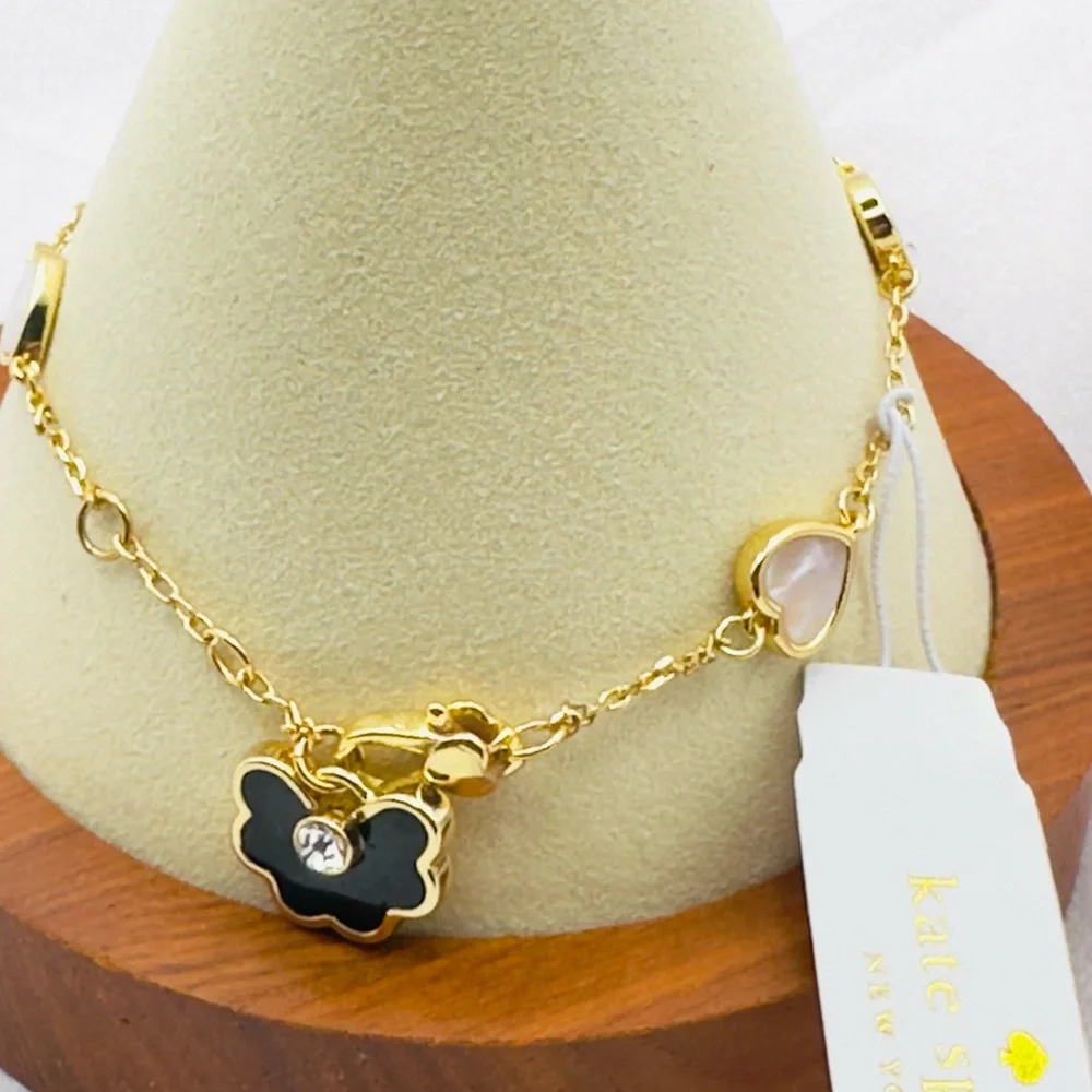 KATE SPADE 🤍 Spade Flower Mother of Pearl Heart Station Bracelet NWT